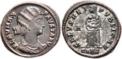 The Ramskold Collection, Part II Fausta, Augusta, 324-326. Follis (Silvered bronze, 20 mm, 2.91 g, 6 h), Constantinopolis, 326. FLAV MAX FAVSTA AVG Draped bust of Fausta to right. Rev. SALVS REI PVBLI