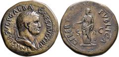 Roman Imperial Galba, 68-69. Sestertius (Orichalcum, 37 mm, 26.87 g, 6 h), Rome, circa August-October 68. IMP SER SVLP GALBA CAES AVG TR P Laureate and draped bust of Galba to right. Rev. LIBERTAS PVB