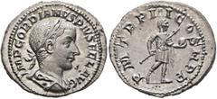 Roman Imperial Gordian III, 238-244. Denarius (Silver, 21 mm, 3.20 g, 7 h), Rome, 241. IMP GORDIANVS PIVS FEL AVG Radiate, draped and cuirassed bust of Gordian III to right, seen from behind. Rev. P M