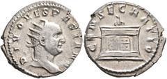 Roman Imperial Trajan Decius (?), 249-251. Antoninianus (Silver, 21 mm, 3.64 g, 12 h), commemorative issue for Divus Vespasian (died 79), Rome, 251. DIVO VESPASIANO Radiate head of Divus Vespasian to 