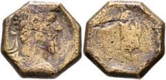 Weights Anonymous, 4th-6th centuries. Weight of 1/2 Uncia (Semuncia) (Orichalcum, 23 mm, 12.81 g, 12 h), an octogonal coin weight made from a sestertius of Lucius Verus (161-169) from Rome, struck in 