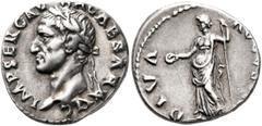 Roman Imperial Galba, 68-69. Denarius (Silver, 18 mm, 3.56 g, 7 h), Rome, 8 June 68-15 January 69. IMP SER GALBA CAESAR AVG Laureate head of Galba to left. Rev. DIVA AVGVS[TA] Livia standing front, he