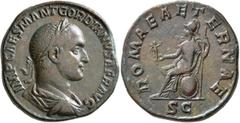 Roman Imperial Gordian II, 238. Sestertius (Orichalcum, 29 mm, 18.00 g, 12 h), Rome, March-April 238. IMP CAES M ANT GORDIANVS AFR AVG Laureate, draped and cuirassed bust of Gordian II to right, seen 
