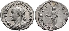 Roman Imperial Gordian III, 238-244. Antoninianus (Silver, 22 mm, 4.49 g, 12 h), Antiochia, 239. IMP CAES M ANT GORDIANVS AVG Radiate and cuirassed bust of Gordian III to left, seen from behind (?). R