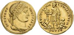 Roman Imperial Constantine I, 307/310-337. Solidus (Gold, 19 mm, 4.62 g, 5 h), Thessalonica, 324. CONSTANT-INVS P F AVG Laureate head of Constantine I to right. Rev. VICTOR OMN-IVM GENTIVM / SMTSЄ Con