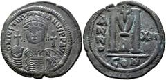 The James Knox Collection of Biblical related Coins Justinian I, 527-565. Follis (Bronze, 40 mm, 22.13 g, 7 h), Constantinopolis, RY 12 = 538/9. D N IVSTINIANVS P P AVI Helmeted, diademed and cuirasse
