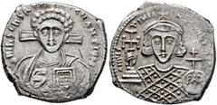 The James Knox Collection of Biblical related Coins Justinian II, second reign, 705-711. 'Hexagram' (Silver, 22 mm, 4.50 g, 6 h), struck from solidus dies, Constantinopolis. δ N IҺS CҺS RЄX RЄGNANTIЧM