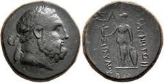 Greek LYDIA. Magnesia ad Sipylum. 2nd-1st century BC. AE (Bronze, 24 mm, 9.71 g, 12 h). Laureate head of Herakles to right. Rev. ΜΑΓΝΗΤΩΝ - ΣΙΠΥΛΟΥ Athena standing front, head to left, holding Nike in