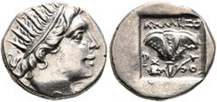 Greek ISLANDS OFF CARIA, Rhodos. Rhodes. Circa 88-84 BC. Drachm (Silver, 15 mm, 2.79 g, 12 h), 'Plinthophoric' coinage, Kallixei(nos), magistrate. Radiate head of Helios to right. Rev. ΚΑΛΛΙΞΕΙ / P - 