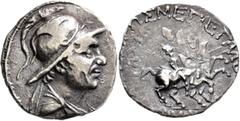 Greek SELEUKID KINGS OF SYRIA. Timarchos, usurper, 164-161 BC. Tetradrachm (Silver, 27 mm, 16.50 g, 9 h), Ekbatana. Diademed and draped bust of Timarchos to right, wearing triple-crested Boeotian helm