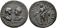 Roman Provincial MOESIA INFERIOR. Tomis. Gordian III, with Tranquillina, 238-244. Tetrassarion (Bronze, 26 mm, 13.82 g, 12 h). AYT K M ANT ΓOPΔIANOC AYΓ CЄ / TPANKYΛ-ΛЄINA Laureate, draped and cuirass