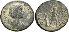 Roman Provincial ARCADIA. Orchomenus. Julia Domna, Augusta, 193-217. Assarion (Bronze, 22 mm, 5.32 g, 7 h), c. 198-205. IOVΛΙΑ ΔΟMNA [...] Draped bust of Julia Domna to right. Rev. OPX[O]MENIΩN Artemi