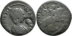 Roman Provincial PAPHLAGONIA. Amastris. Julia Maesa, Augusta, 218-224/5. Tetrassarion (Bronze, 24 mm, 5.91 g, 12 h). ΙΟΥΛΙΑΝ ΜΑΙϹΑΝ ϹЄΒ diademed and draped bust of Julia Maesa to right; to right, coun
