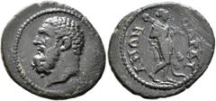 Roman Provincial LYDIA. Sardis. Pseudo-autonomous issue. Hemiassarion (Bronze, 21 mm, 4.73 g, 6 h), time of Trajan or Hadrian, circa 98-138. Head of Herakles to left. Rev. CAPΔΙΑNΩN Omphale advancing 
