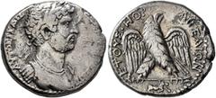 Roman Provincial CILICIA. Aegeae. Hadrian, 117-138. Tetradrachm (Silver, 27 mm, 13.50 g, 6 h), CY 178 = 131/2. ΑΥΤΟΚΡ ΚΑΙΣ [ΤΡΑΙΑ ΑΔΡΙΑΝΟ ΣΕΒ Π Π] Laureate and cuirassed bust of Hadrian to right, with