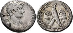 Roman Provincial CILICIA. Aegeae. Hadrian, 117-138. Tetradrachm (Silver, 27 mm, 13.19 g, 6 h), CY 179 = 132/3. ΑΥΤΟΚΡ ΚΑΙΣ ΤΡΑΙΑ ΑΔΡΙΑΝΟΣ ΣЄΒ Π Π Laureate and cuirassed bust of Hadrian to right, sligh
