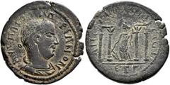 Roman Provincial CILICIA. Anemurium. Valerian I, 253-260. Tetrassarion (Bronze, 26 mm, 9.06 g, 6 h), RY 3 = 255/6. AY K Π ΛI OYAΛЄPIANON Laureate, draped and cuirassed bust of Valerian I to right. Rev