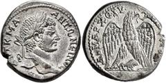 Roman Provincial SYRIA, Cyrrhestica. Hierapolis. Caracalla, 198-217. Tetradrachm (Billon, 26 mm, 15.13 g, 1 h), 215-217. ΑΥΤ•Κ•Μ•Α•ΑΝΤΩΝЄΙΝΟC CЄΒ Laureate head of Caracalla to right. Rev. ΔΗΜΑΡΧ Є•Ξ•Υ