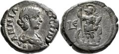 Roman Provincial EGYPT. Alexandria. Annia Faustina, Augusta, 221. Tetradrachm (Potin, 24 mm, 14.40 g, 12 h), RY 5 of Elagabalus = 221/2. ΑΝΝΙΑ [Φ]ΑΥCΤΙΝΑ CЄΒΑ Draped bust of Annia Faustina to right. R