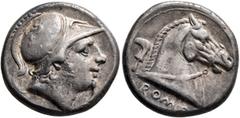 Roman Republican & Imperatorial Anonymous, circa 240 BC. Didrachm (Silver, 19 mm, 6.51 g, 6 h), Rome. Head of youthful Mars to right, wearing crested Corinthian helmet decorated with a griffin springi