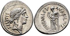 Roman Republican & Imperatorial Man. Acilius Glabrio, 49 BC. Denarius (Silver, 21 mm, 3.93 g, 5 h), Rome. SALVTIS Head of Salus to right, wearing laurel wreath, pendant earring and pearl necklace. Rev
