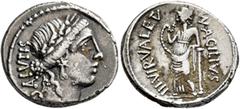 Roman Republican & Imperatorial Man. Acilius Glabrio, 49 BC. Denarius (Silver, 19 mm, 4.16 g, 6 h), Rome. SALVTIS Head of Salus to right, wearing laurel wreath, pendant earring and [pearl necklace]. R