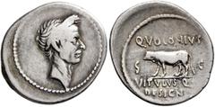 Roman Republican & Imperatorial Divus Julius Caesar, † 44 BC. Denarius (Silver, 21 mm, 3.76 g, 12 h), Voconius Vitulus, moneyer, Rome, 40. Laureate head of Divus Julius Caesar to right. Rev. Q•VOCONIV