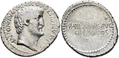 Roman Republican & Imperatorial Mark Antony, 44-30 BC. Denarius (Silver, 20 mm, 3.86 g, 6 h), with M. Junius Silanus, quaestor pro consule, Military mint moving with Antony, probably Athens, summer 32