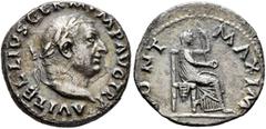 Roman Imperial Vitellius, 69. Denarius (Silver, 18 mm, 3.00 g, 6 h), Rome, circa late April–20 December 69. A VITELLIVS GERM IMP AVG TR P Laureate head of Vitellius to right. Rev. PONT MAXIM Vesta, ve