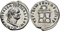 Roman Imperial Titus, 79-81. Denarius (Silver, 19 mm, 3.53 g, 6 h), Rome, January-June 80. IMP TITVS CAES VESPASIAN AVG P M Laureate head of Titus to right. Rev. TR P IX IMP XV COS XVIII P P Curule ch