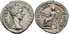Roman Imperial Commodus, 177-192. Denarius (Silver, 18 mm, 3.00 g, 1 h), Rome, 179. L AVREL COMMODVS AVG Laureate head of Commodus to right. Rev. TR P IIII IMP III COS II P P Victory seated left, hold