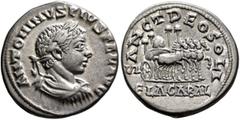 Roman Imperial Elagabalus, 218-222. Denarius (Silver, 18 mm, 2.93 g, 6 h), uncertain mint in the East, 218-219. ANTONINVS PIVS FEL AVG Laureate, draped and cuirassed bust of Elagabalus to right, seen 