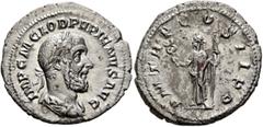 Roman Imperial Pupienus, 238. Denarius (Silver, 20 mm, 3.05 g, 1 h), Rome, circa April-June 238. IMP C M CLOD PVPIENVS AVG Laureate, draped and cuirassed bust of Pupienus to right, seen from behind. R