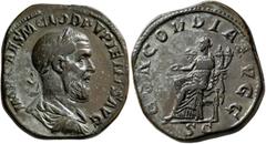 Roman Imperial Pupienus, 238. Sestertius (Orichalcum, 31 mm, 21.70 g, 1 h), Rome, circa April-June 238. IMP CAES M CLOD PUPIENVS AVG Laureate, draped and cuirassed bust of Pupienus to right, seen from