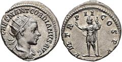 Roman Imperial Gordian III, 238-244. Antoninianus (Silver, 21 mm, 4.82 g, 6 h), Antiochia, 239. [IMP] CAES M ANT GORDIANVS AVG Radiate, draped and cuirassed bust of Gordian III to right, seen from beh