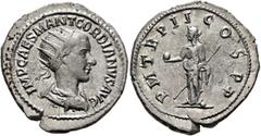Roman Imperial Gordian III, 238-244. Antoninianus (Silver, 24 mm, 4.57 g, 12 h), Antiochia, 239. IMP CAES M ANT GORDIANVS AVG Radiate, draped and cuirassed bust of Gordian III to right, seen from behi