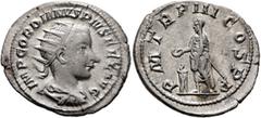 Roman Imperial Gordian III, 238-244. Antoninianus (Silver, 23 mm, 3.74 g, 5 h), Rome, 240. IMP GORDIANVS PIVS FEL AVG Radiate, draped and cuirassed bust of Gordian III to right, seen from behind. Rev.