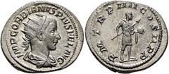 Roman Imperial Gordian III, 238-244. Antoninianus (Silver, 24 mm, 4.37 g, 6 h), Rome, 241-242. IMP GORDIANVS PIVS FEL AVG Radiate, draped and cuirassed bust of Gordian III to right, seen from behind. 