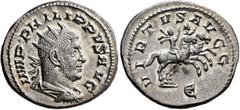 Roman Imperial Philip I, 244-249. Antoninianus (Silver, 22 mm, 5.00 g, 6 h), Rome, 248-249. IMP PHILIPPVS AVG Radiate, draped and cuirassed bust of Philip I to right, seen from behind. Rev. VIRTVS AVG