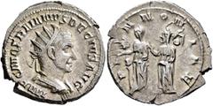 Roman Imperial Trajan Decius, 249-251. Antoninianus (Silver, 22 mm, 4.09 g, 1 h), Rome, 250-251. IMP C M Q TRAIANVS DECIVS AVG Radiate and cuirassed bust of Trajan Decius to right, seen from behind. R