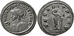 Roman Imperial Probus, 276-282. Antoninianus (Silvered bronze, 23 mm, 3.48 g, 12 h), Ticinum, 281. VIRTVS PROBI INVICTI AVG Radiate, helmeted and cuirassed bust of Probus to left, holding spear in his