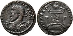 The Ramskold Collection, Part III Crispus, Caesar, 316-326. Follis (Bronze, 18 mm, 2.13 g, 12 h), a contemporary imitation of an issue from Londinium, irregular mint, after 321. IVL CRISPVS NOB Laurea
