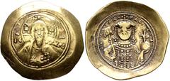 Byzantine Michael VII Ducas, 1071-1078. Histamenon (Gold, 28 mm, 4.24 g, 7 h), Constantinopolis. Bust of Christ Pantokrator facing; in fields, IC - XC. Rev. +MIX AHΛ BACIΛOΔ Crowned bust of Michael fa