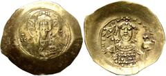 Byzantine Michael VII Ducas, 1071-1078. Histamenon (Electrum, 30 mm, 4.44 g, 5 h), Constantinopolis. Bust of Christ Pantokrator facing; in fields, IC - XC. Rev. +MIX AHΛ BACIΛE Crowned bust of Michael