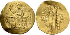 Byzantine Alexius I Comnenus, 1081-1118. Hyperpyron (Gold, 29 mm, 4.36 g, 5 h), post-reform coinage, Constantinopolis, 1092-1118. +ΚЄ ROHΘЄI Christ, nimbate, seated facing on throne, raising his right