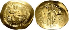 Byzantine Alexius I Comnenus, 1081-1118. Hyperpyron (Gold, 28 mm, 4.38 g, 6 h), Thessalonica, 1092-1118. +ΚЄ ROHΘЄI Christ, nimbate, seated facing on throne, raising his right hand in benediction and 