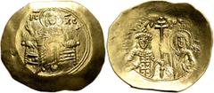 Byzantine John II Comnenus, 1118-1143. Hyperpyron (Gold, 28 mm, 4.38 g, 6 h), Constantinopolis, 1118-1122. IC - XC Christ, nimbate, seated facing on throne without back, wearing pallium and colobium, 