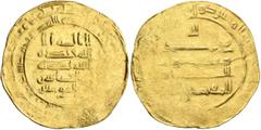 Early Medieval & Islamic ISLAMIC, 'Abbasid Caliphate. Al-Muqtadir, third reign, AH 317-320 / AD 929-932. Dinar (Gold, 25 mm, 3.55 g, 12 h), Filastin, date effaced. Citing his son and heir Abu’l-ʿAbbas