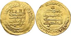 Early Medieval & Islamic ISLAMIC, 'Abbasid Caliphate. Al-Muqtadir, second reign, AH 296-317 / AD 908-929. Dinar (Gold, 25 mm, 4.27 g, 5 h), Filastin, AH 306 = 918/9. Citing his son and heir Abu’l-ʿAbb