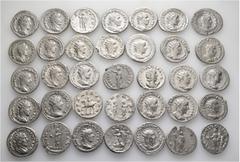 Group Lots A lot containing 35 silver coins. Including: Antoniniani of Gordian III (13), Philip I (9), Philip II (1), Trajan Decius (10), Herennia Etruscilla (2). Very fine to extremely fine. LOT SOLD
